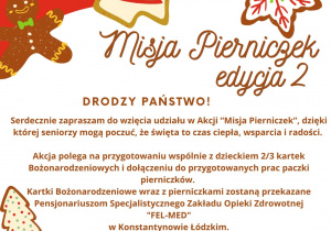plakat informacyjny o Misji Pierniczek