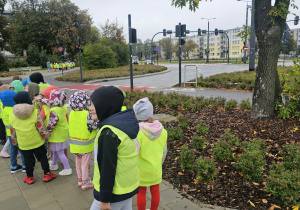 dzieci obserwowały ruch uliczny, sygnalizację świetlną oraz znaki drogowe.